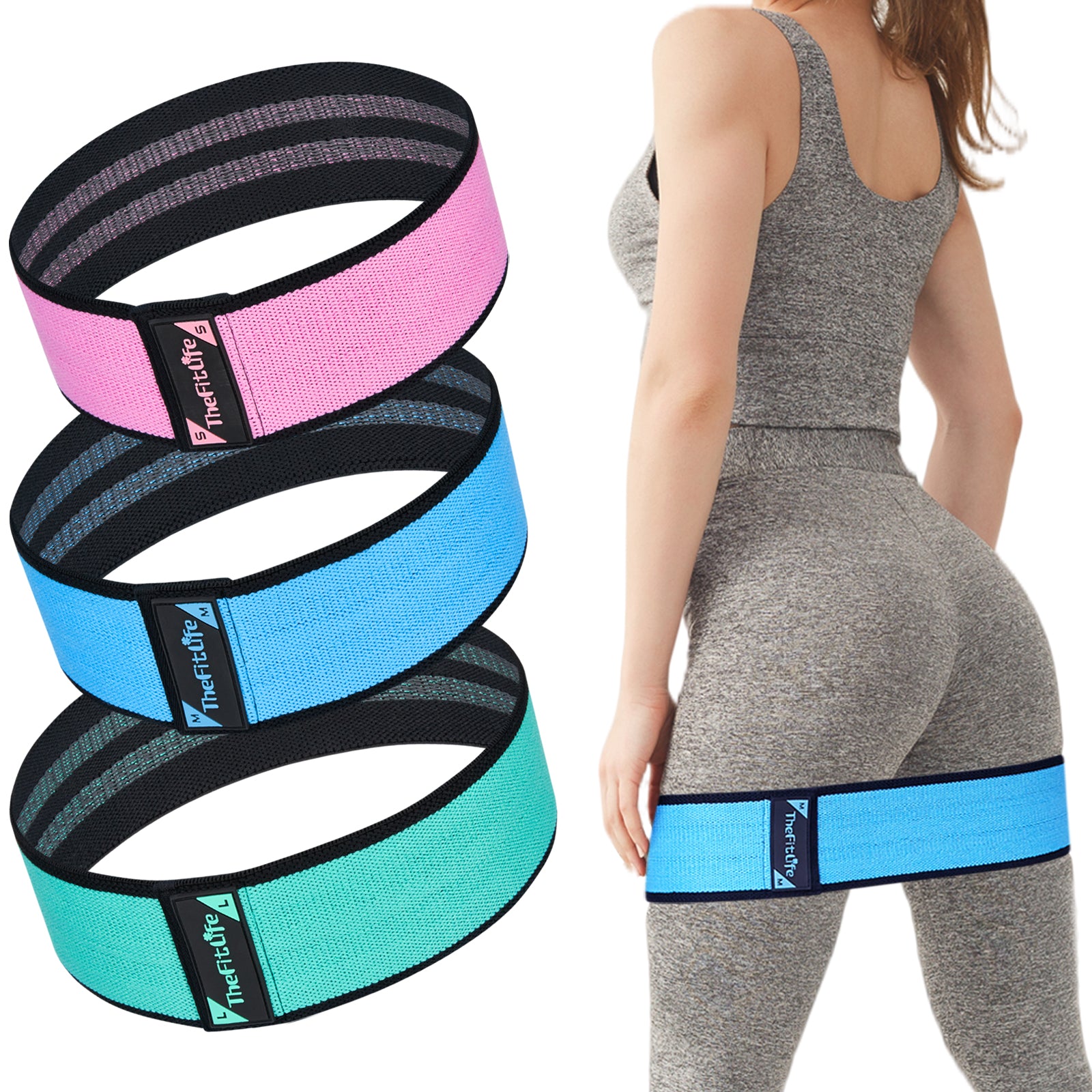 TheFitLife Resistance Bands for Legs and Butt - Cotton Mini Exercise Bands  Circle for Booty, Hip, Glute Workout, Anti-Break, Non-Rolling and Non-Slip