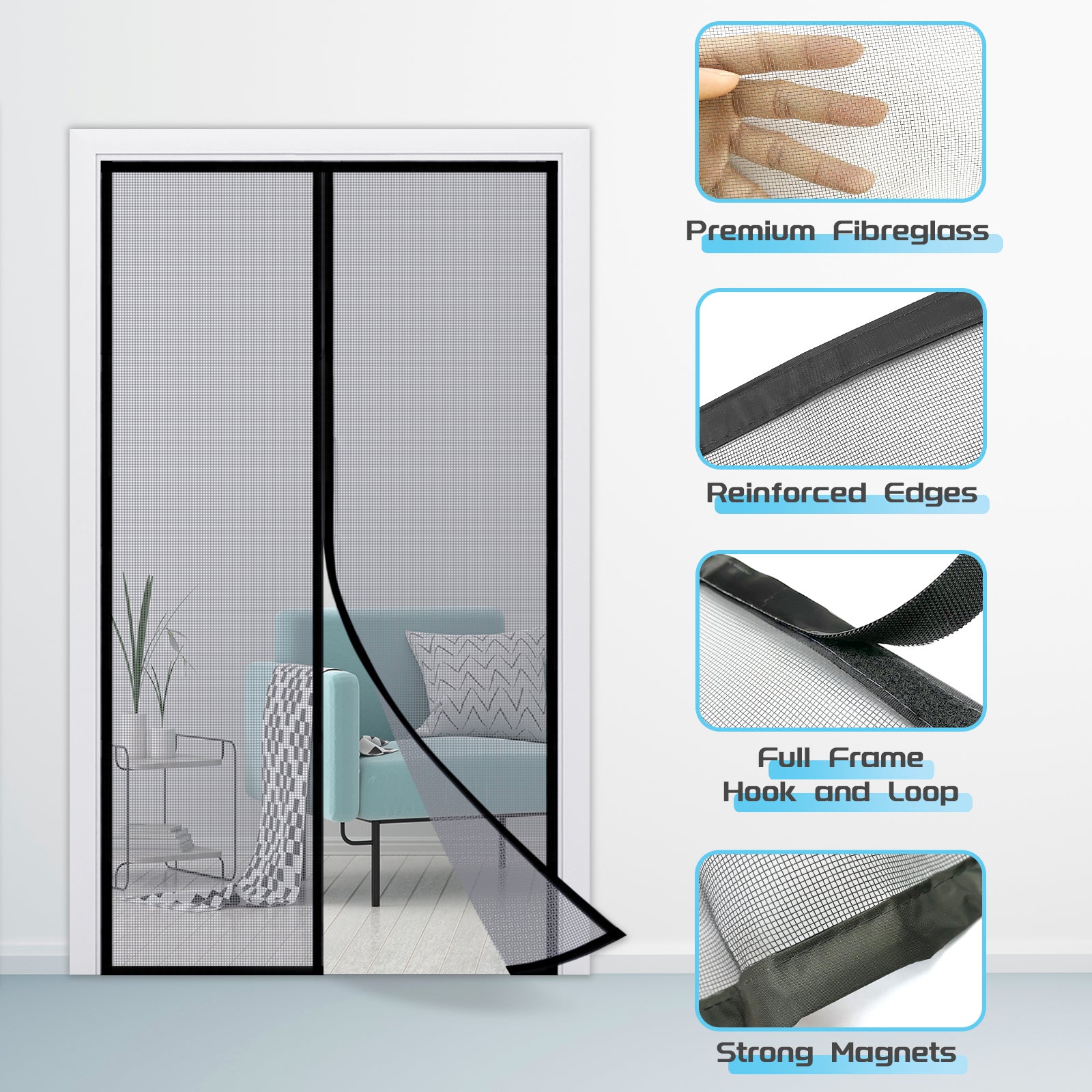 Smartor Fiberglass Magnetic Screen Door with Durable Fiberglass