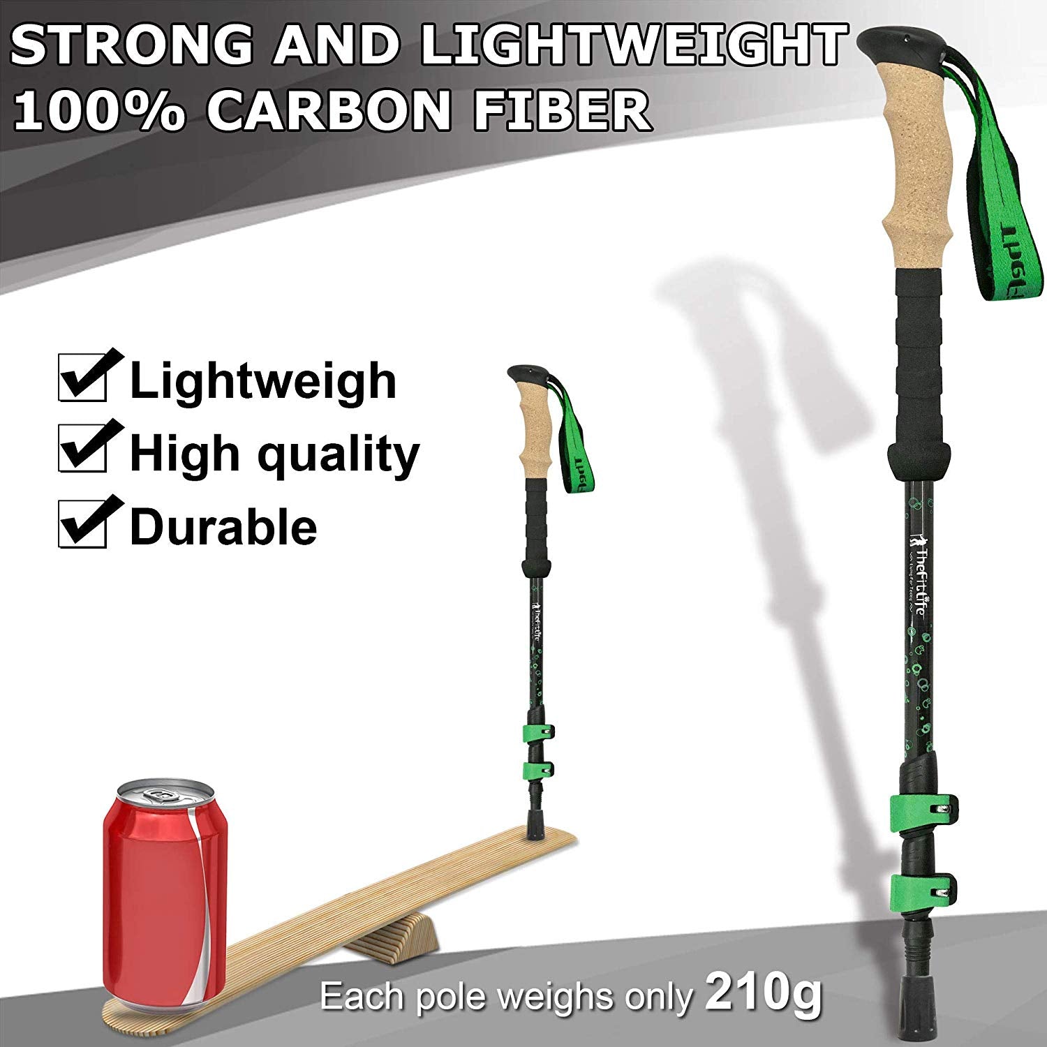 TheFitLife Carbon Fiber Trekking Poles – Collapsible and Telescopic Wa